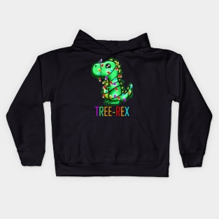 Christmas Tree Rex T-Rex Fairy Lights Light Chain Christmas Kids Hoodie